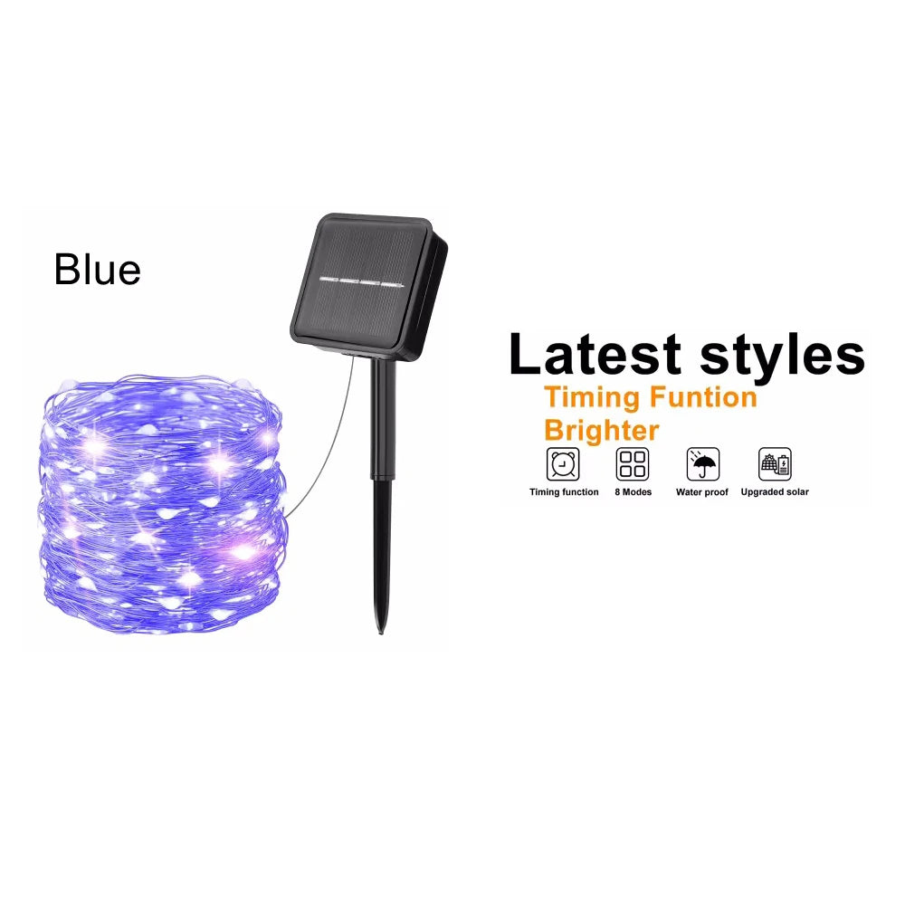 Solar Kerstverlichting multicolor buiten – koperkleurige draad met 8 lichtstanden