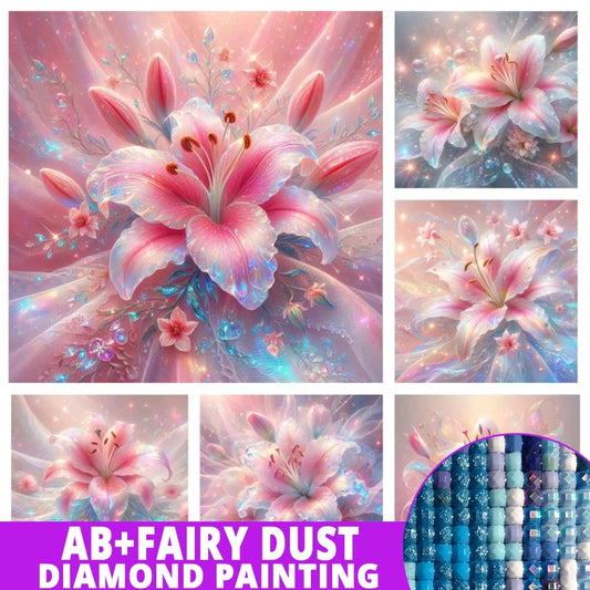 AB Diamond Painting met Fairy dust steentjes Roze Lelie Bloemen