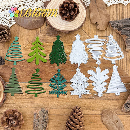 Snijmal kerstbomen met sterren – metalen stansvormen voor decoratie en scrapbooking