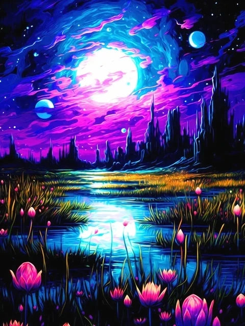 Schilderen op nummer Landschappen Nachtvijver Scène - 9950777