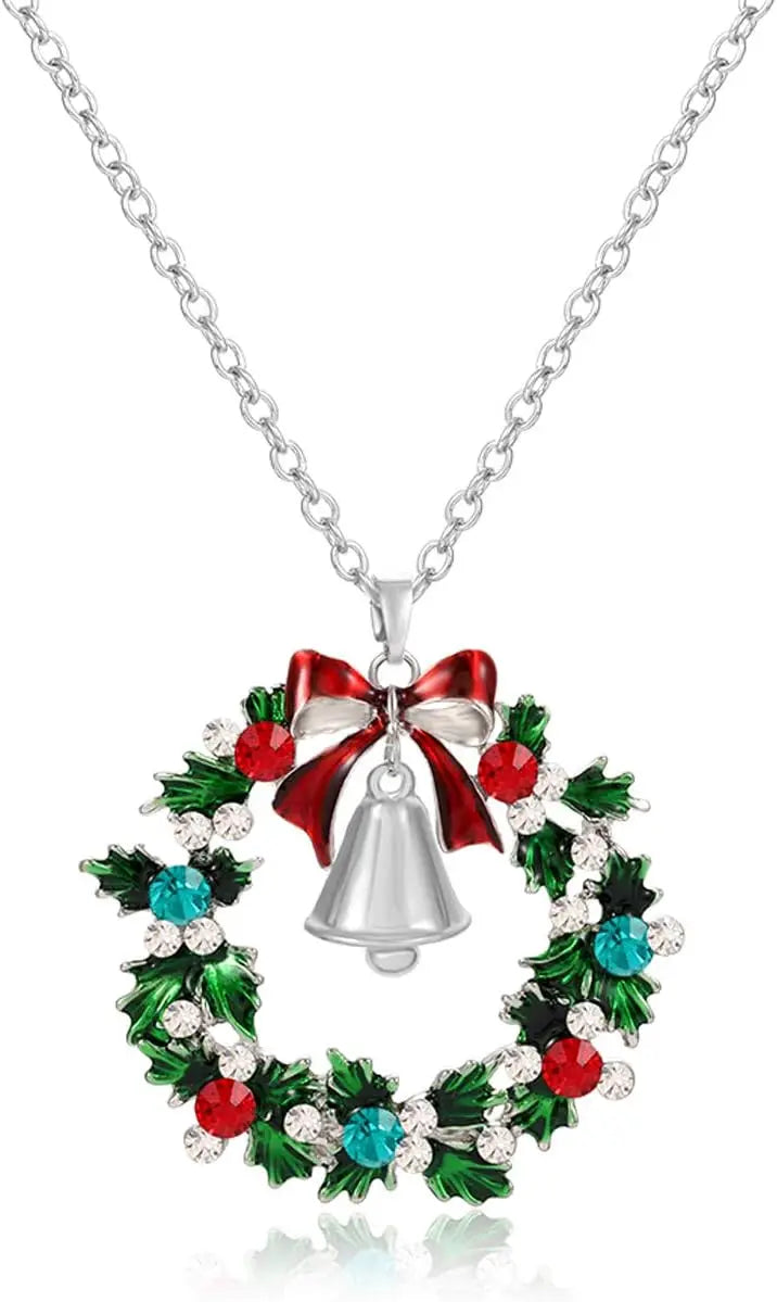 Kerst ketting met fonkelende strassteen krans en belhanger – feestelijke dames sieraden