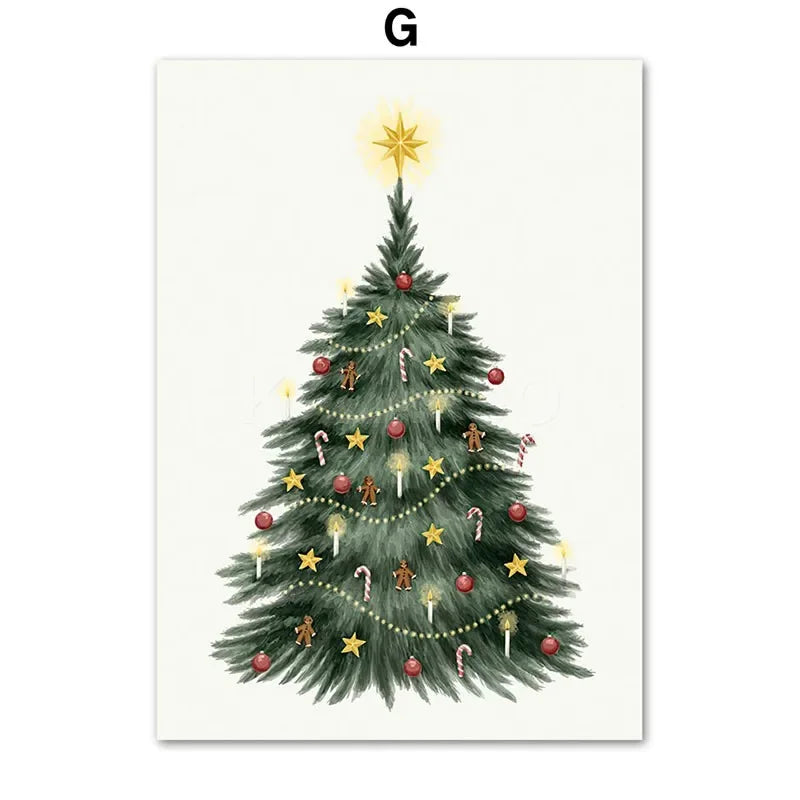 Kerst schilderij rode amaryllis met kerstboom en notenkraker – sfeervolle wanddecoratie