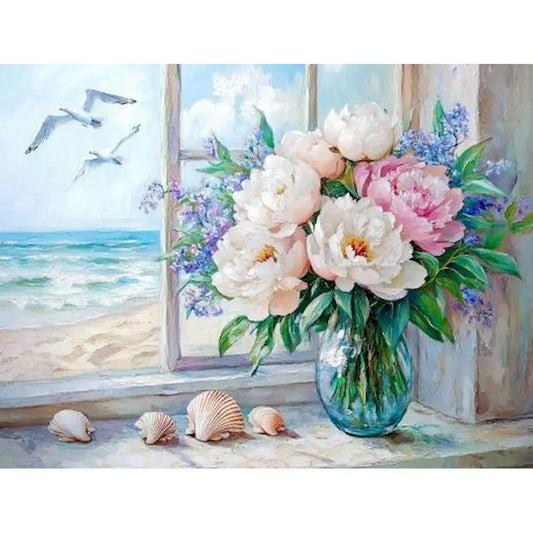 Schilderen op nummer Bloemen met glazen vazen op canvas met frame - 9963904