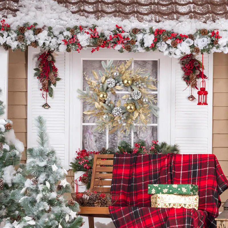 Kerst krans gouden takken en bladeren voor deur, muur en tafel decoratie