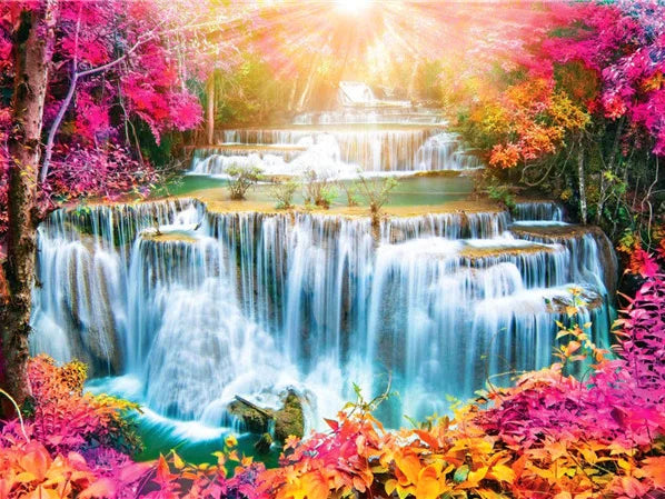 AB Diamond Painting met Fairy dust steentjes Waterval Bloemen