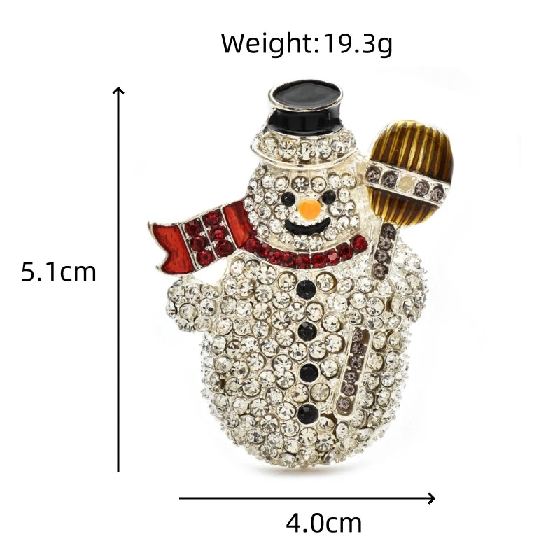 Kerst Broche Sneeuwpop met Bezem en Strass voor Winterfeest