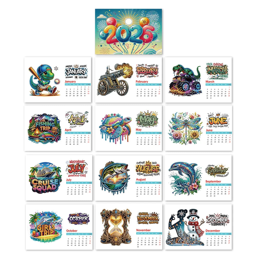 Diamond Painting Kalender voor Thuis en Kantoor – Creatieve Kunstset met Unieke Steentjes 2026