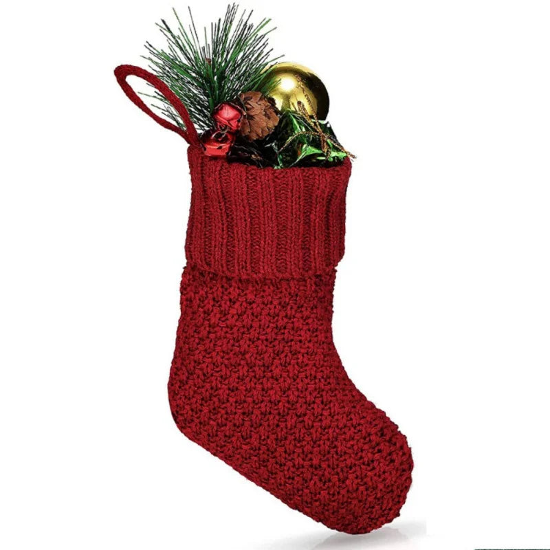 Kerst sok rood witte gebreide kerstsok voor haard of kerstboom