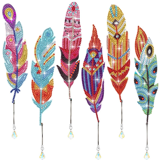 Diamond Painting Boekenlegger Veren met Kristal Hanger Set van 6