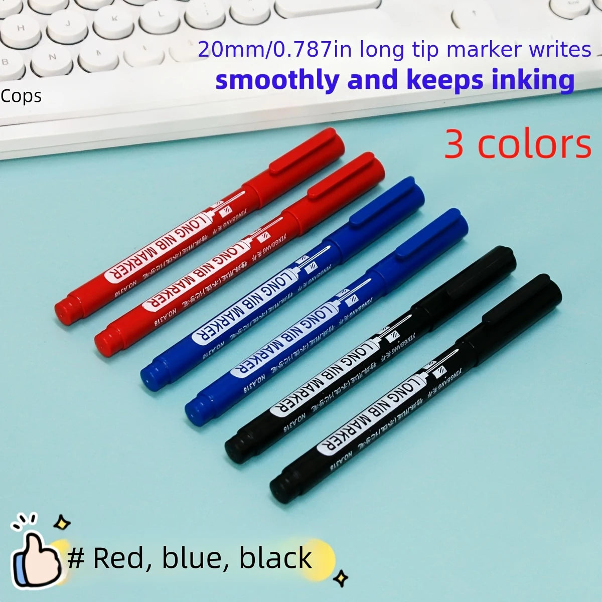 6 stuks lange punt (2 cm) sneldrogende oliebasis markers – hoge kwaliteit, watervast en niet-giftig