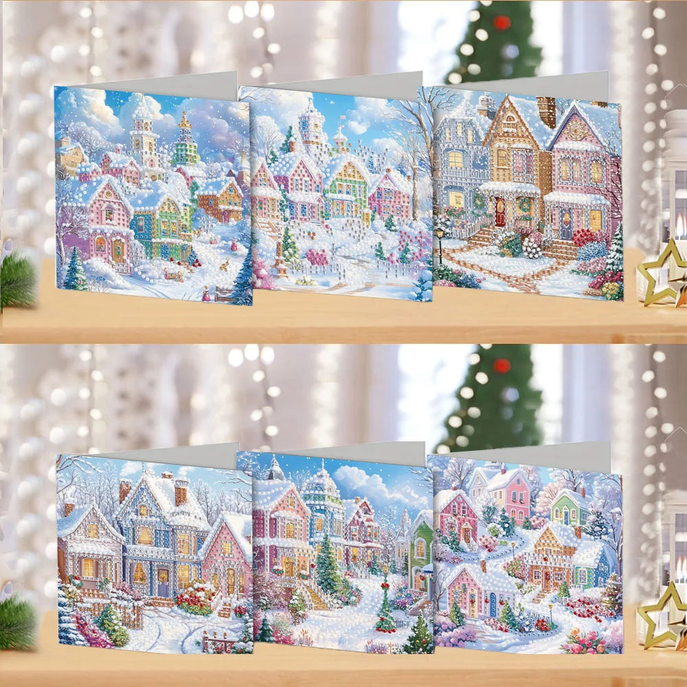 Diamond Painting Kerstkaarten Set met 6 Luxe Wenskaarten en Enveloppen - HK037
