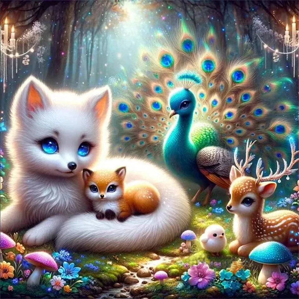 AB Diamond Painting met AB en Fairy dust steentjes – Fantasie Dierenbos