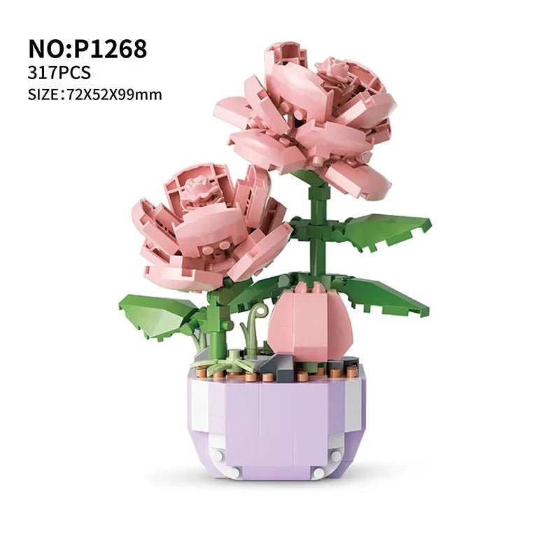 Bouwpakket Bloemenboeket met Rozen – Creatieve Bloemen Bouwstenen Set