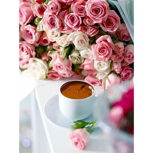 Diamond Painting Bloemen Kleurrijk Volledig Rond 30x40cm - Koffie