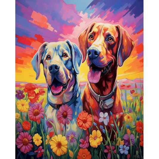 Diamond Painting Dieren Kleurrijk Volledig Rond 30x40cm - Honden