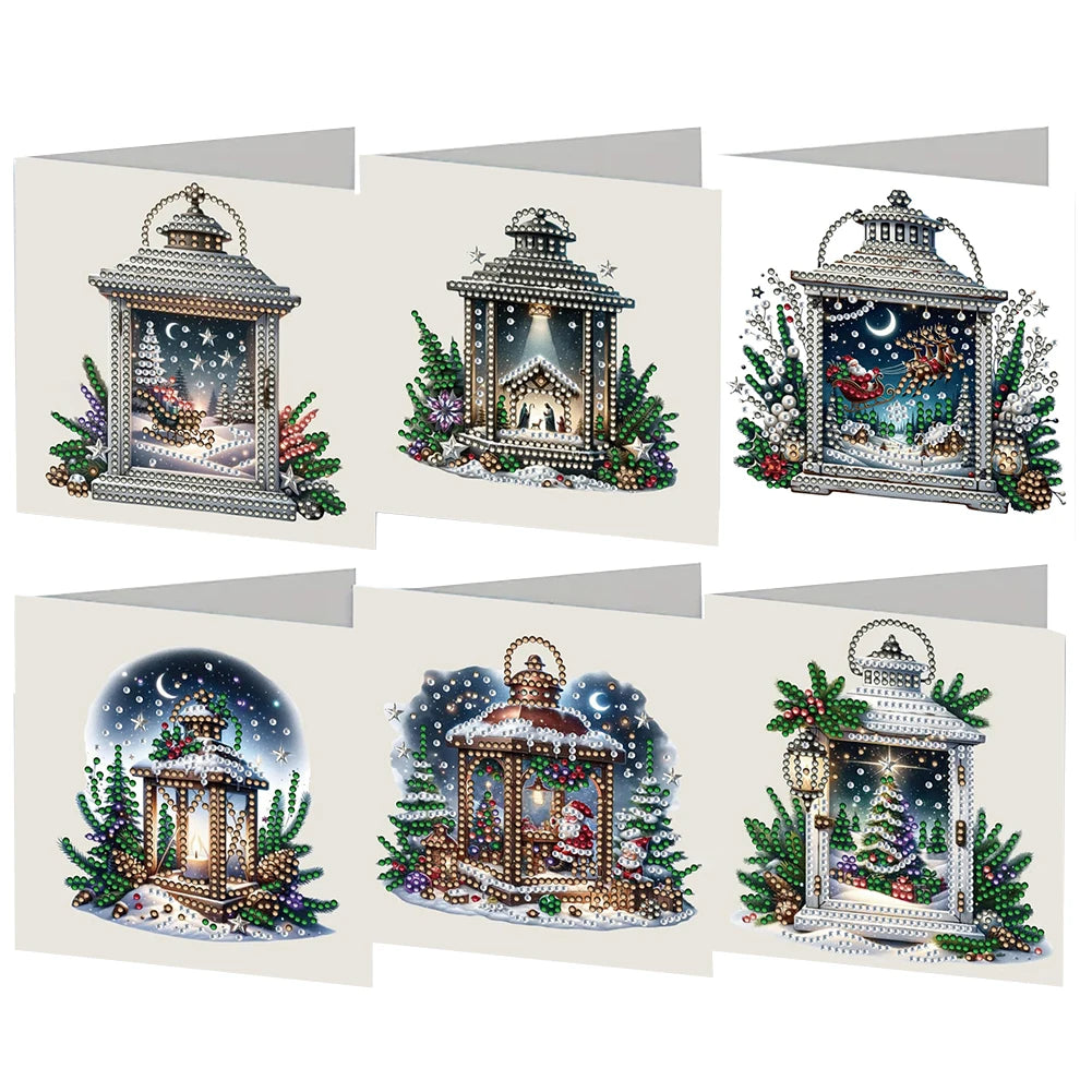 Diamond Painting Kerstkaarten set Lantaarns - 6 Wenskaarten