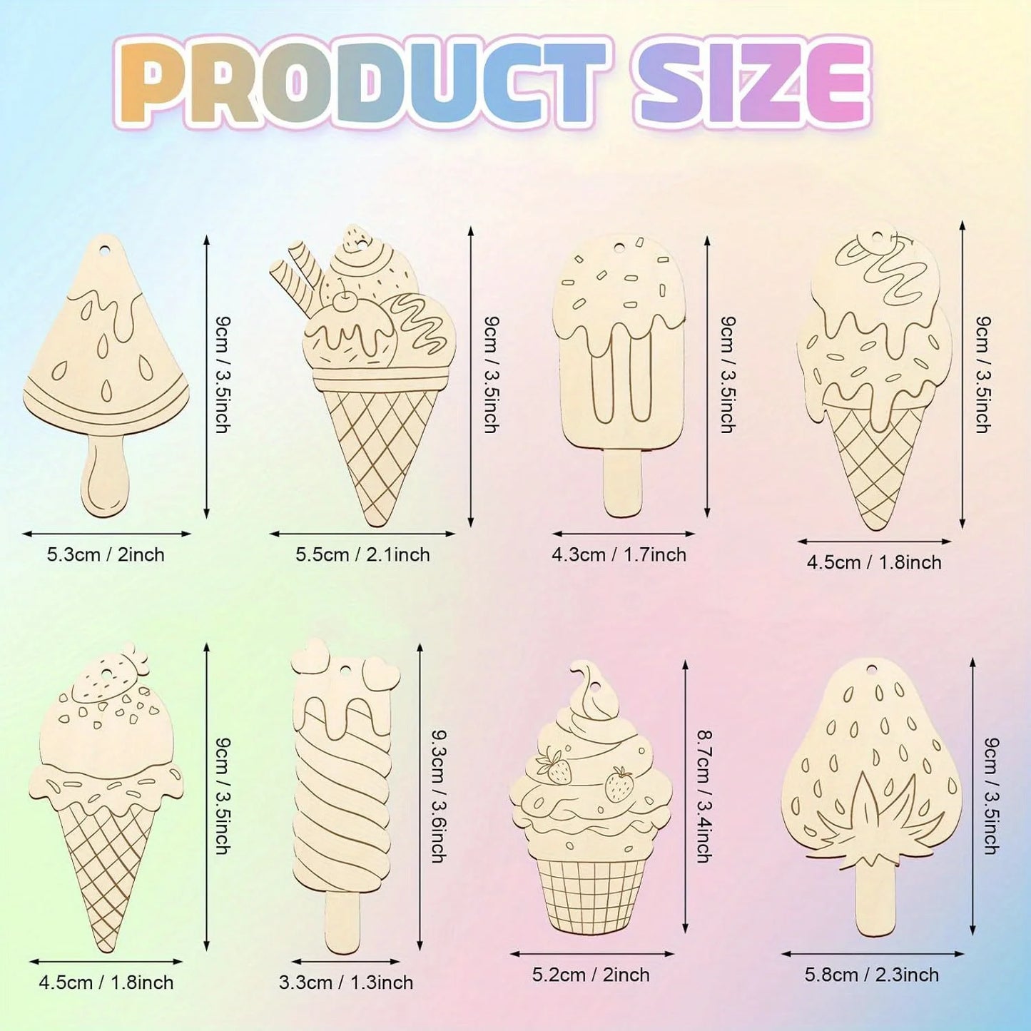 Houten figuren om zelf te kleuren/schilderen ijsjes van hout