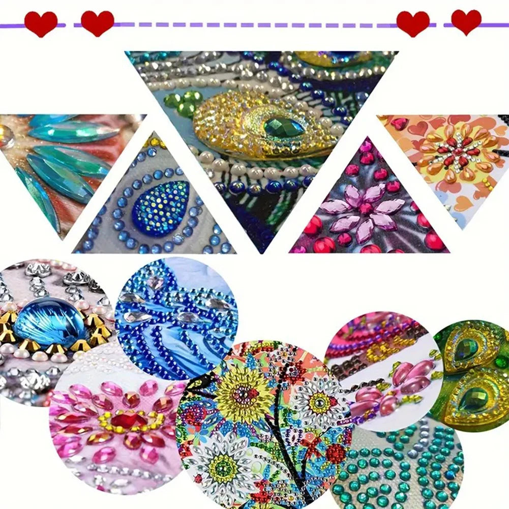 Diamond Painting Kerstkaarten set 6 stuks met bloemen en strass steentjes