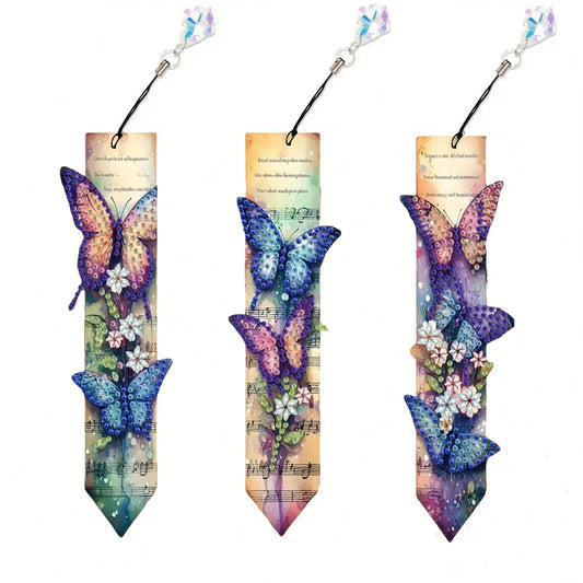 Diamond Painting Boekenlegger Vlinders Set van 3 met Kristalhanger
