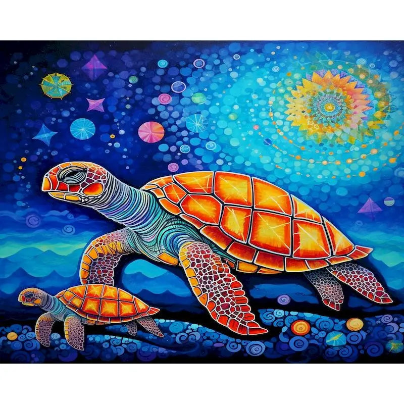 Diamond Painting Dieren 30x40cm met ronde steentjes - Schildpad