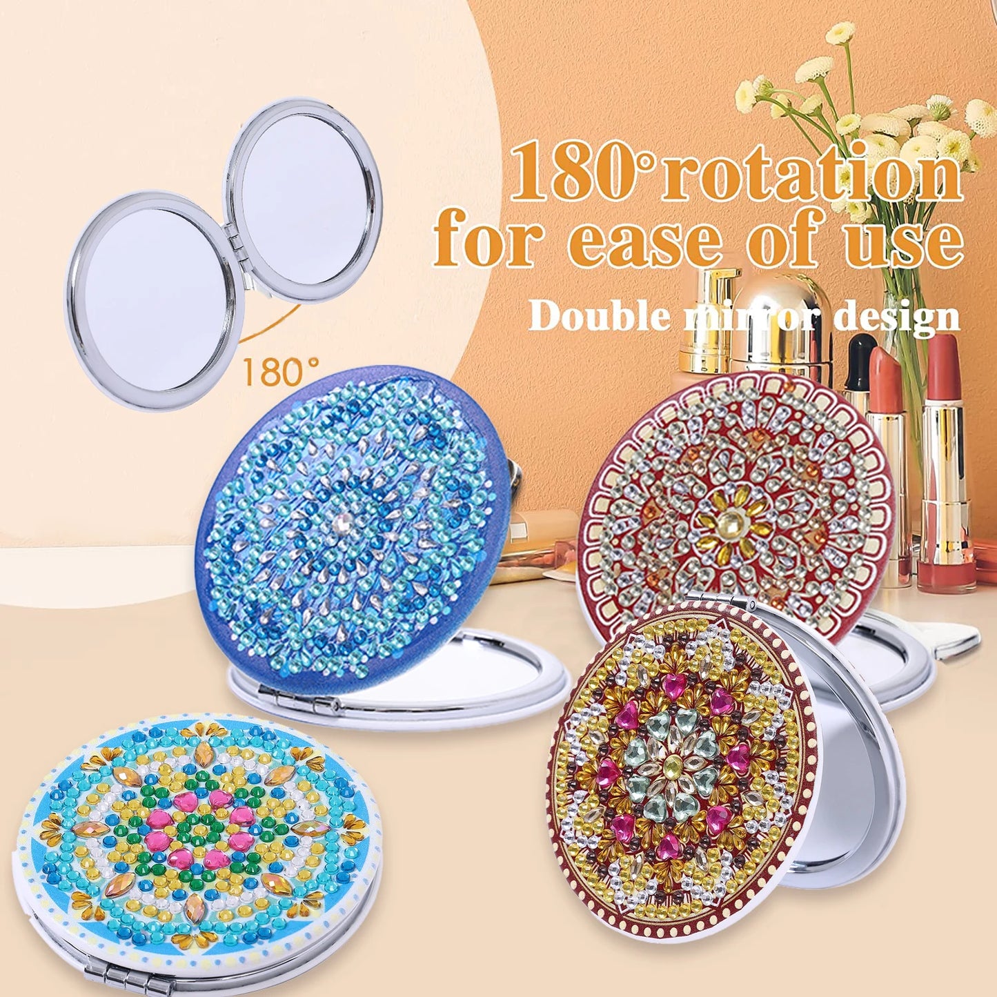 Diamond Painting Spiegel Compacte Mandala Make-up Spiegel Rond 7 cm - 024