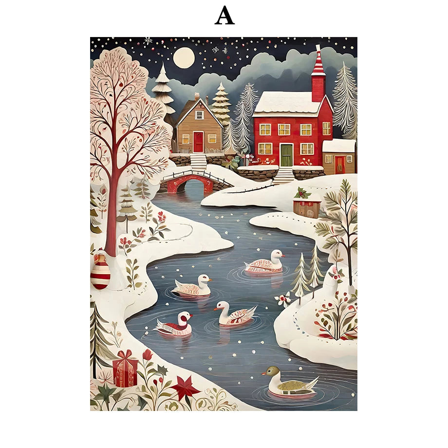 Kerst schilderij winter bos sneeuw decoratie canvas voor sfeervolle wandkunst