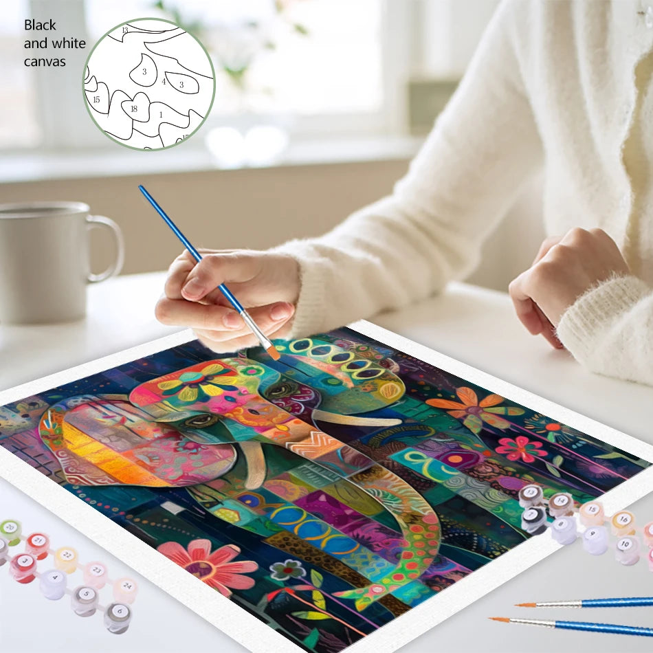 Schilderen op nummer Dieren - Olifant Abstract Modern Canvas - 9960067