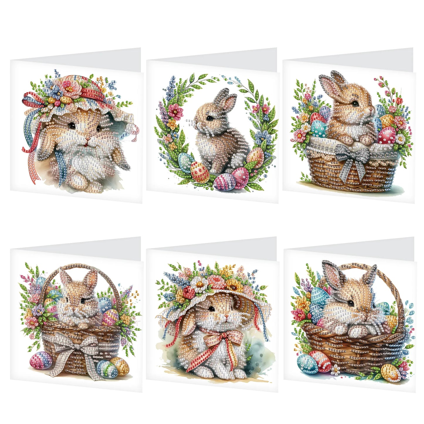 Diamond Painting Wenskaarten Pasen Met Schattige Konijnen Set