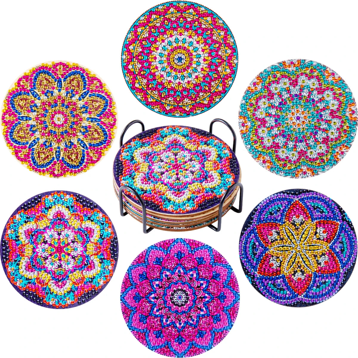 Diamond Painting Onderzetters – Set van 6 met Houder – Mandala Design