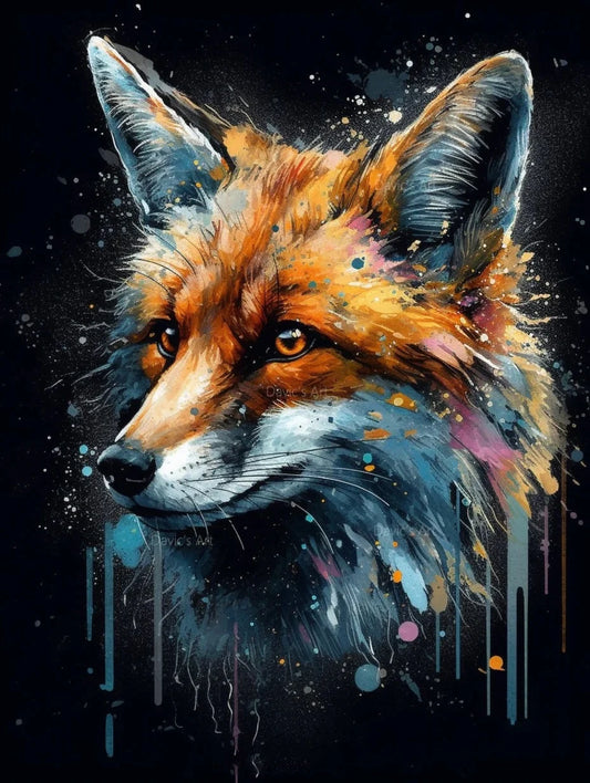 Diamond Painting Dieren Graffiti Kunstwerk met Ronde Steentjes - Vos