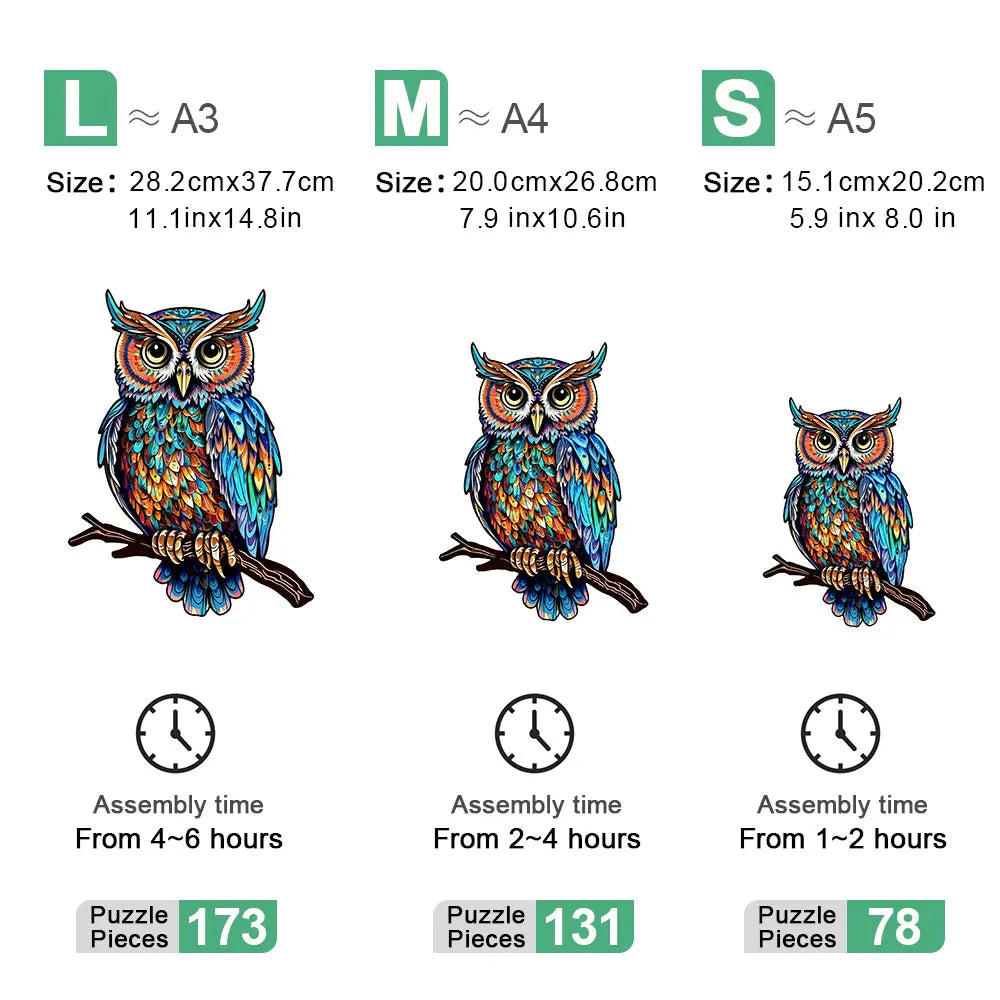 Houten figuren puzzel uil 3D uitdagend decoratief model