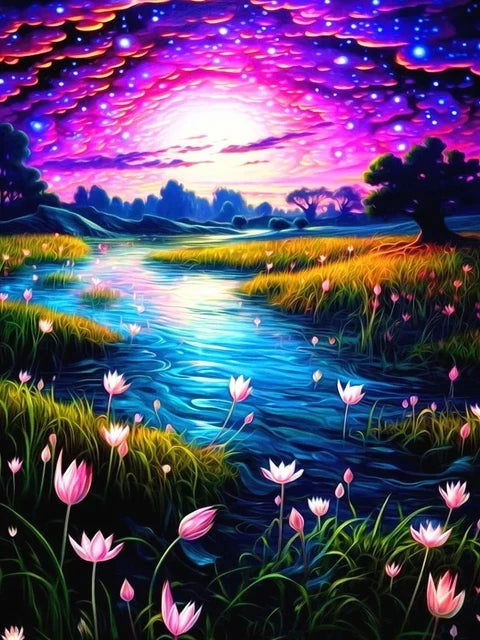 Schilderen op nummer Landschappen Nachtvijver Scène - 9950778