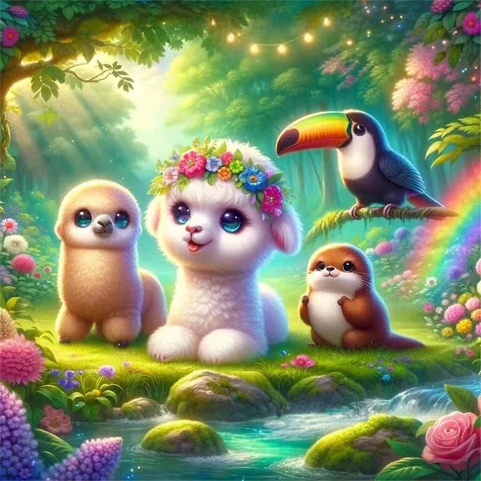 AB Diamond Painting met AB en Fairy dust steentjes – Fantasie Dierenbos