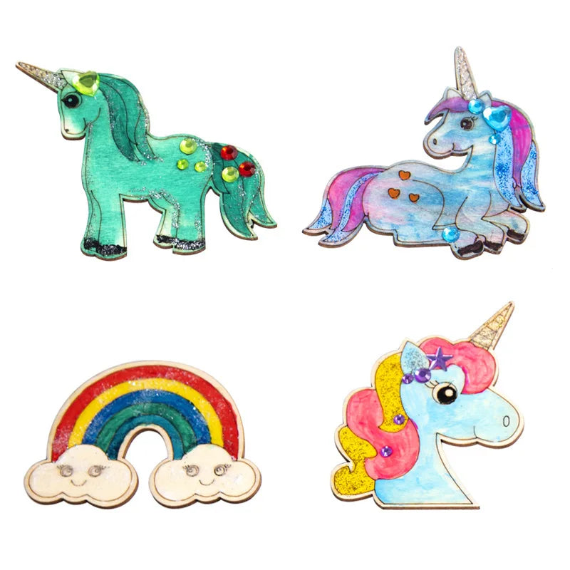 Houten figuren om zelf te kleuren – Unicorn set 10 stuks