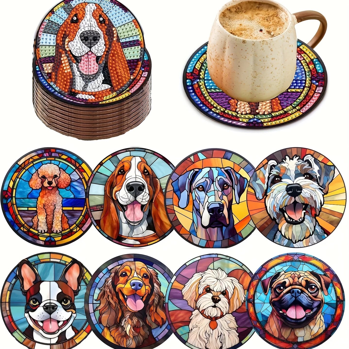 Diamond Painting Onderzetters met honden – creatieve houten set