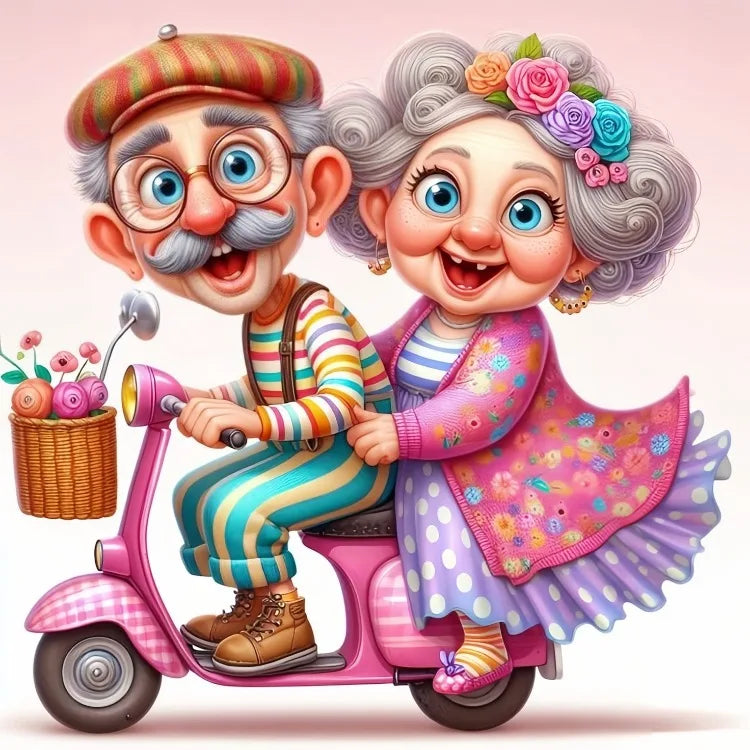 AB Diamond Painting op canvas - Fairy Dust Cartoon Opa & Oma