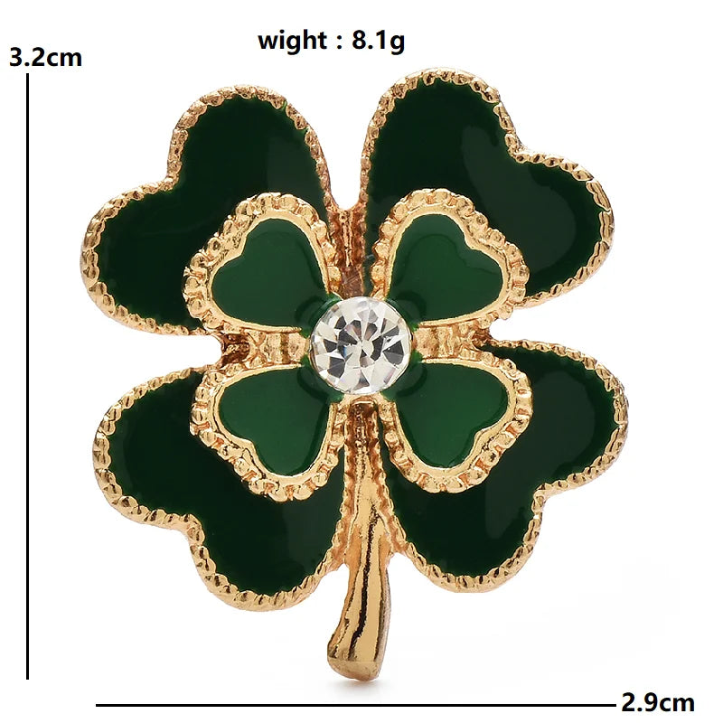 Broche Bloemen - Klavervormige Emaille Speld met Elegante Bladeren