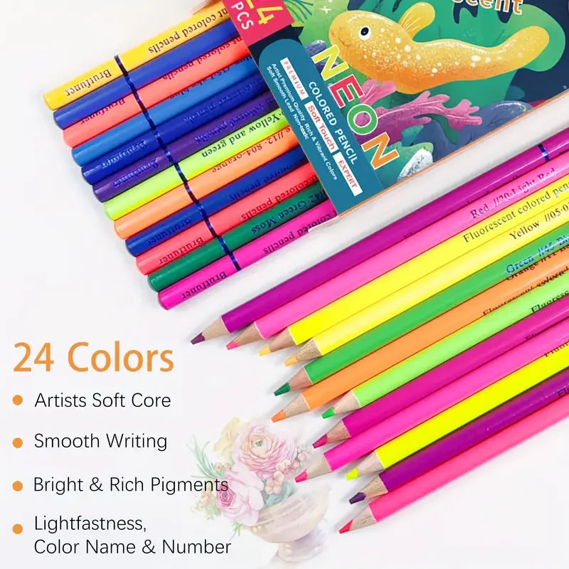 Potloden set Brutfuner 24 fluorescerende oliekleurpotloden zachte kern