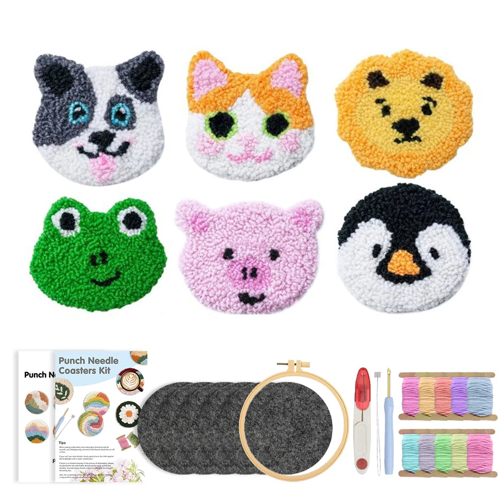 Punch Needle pakket onderzetters honden 6-delig voor beginners