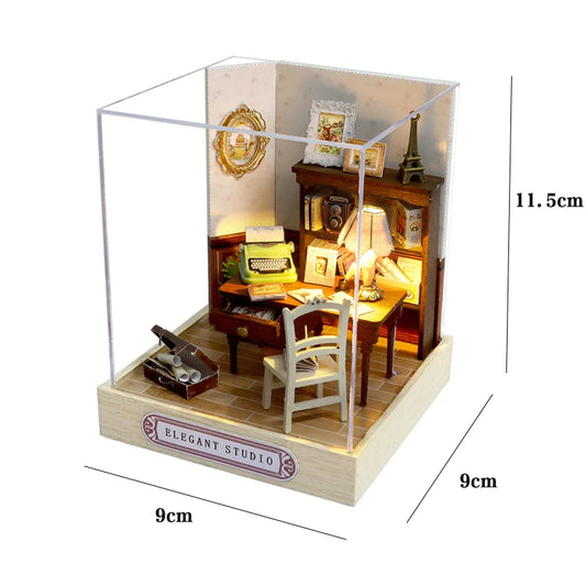 Zelfbouw miniatuurhuisje Houten Poppenhuis met LED Verlichting en Kamerdecoratie - QT-031