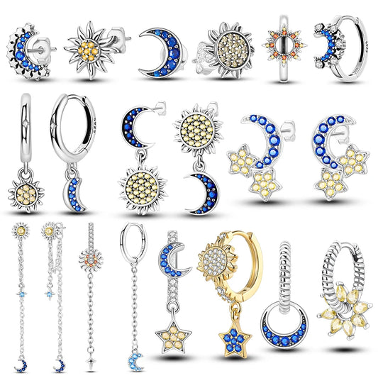 Oorbellen met Ster Maan Zon en Zirkonia Hangers – Lange Damesoorbellen