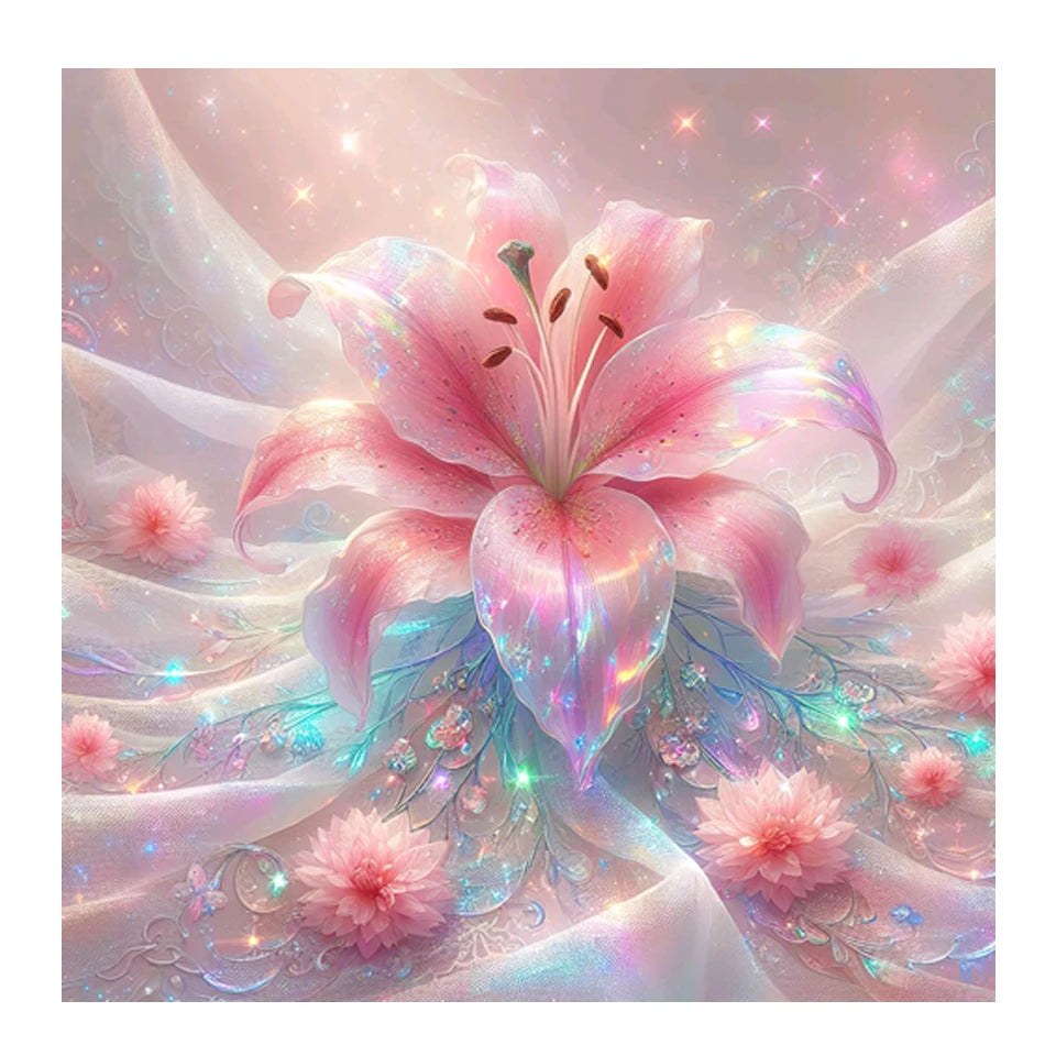 AB Diamond Painting met Fairy dust steentjes Roze Lelie Bloemen