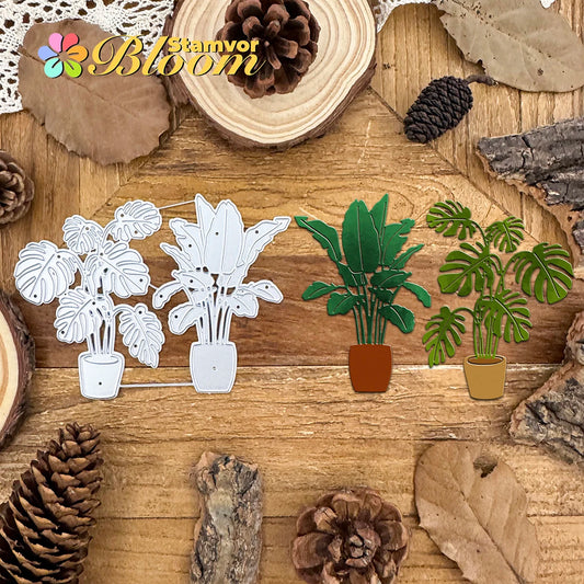Metalen snijmallen Monstera planten in pot voor kaarten maken