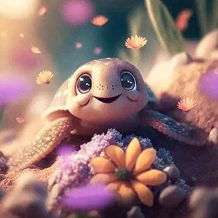 AB Diamond Painting met AB en Fairy dust steentjes – Schildpad Bloem