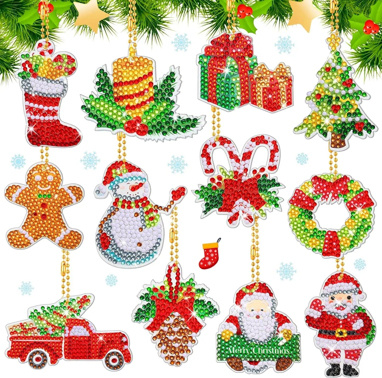 Diamond Painting Sleutelhanger set Kerst 12 Dubbelzijdige Kersthangers - YSK160