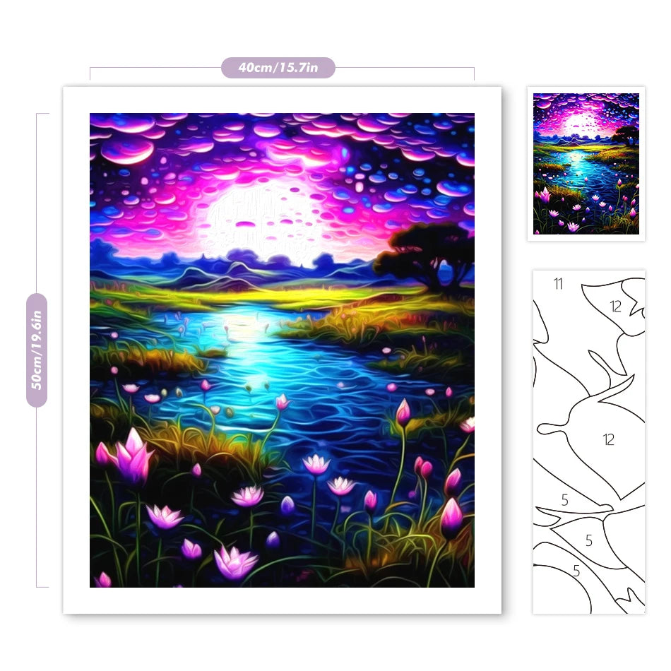 Schilderen op nummer Landschappen Nachtvijver Scène - 9950777