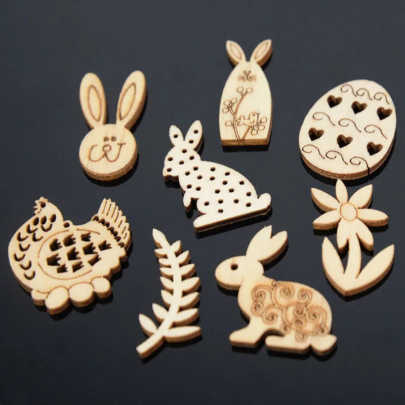 Houten Paas figuur om zelf te kleuren/schilderen set met konijnen en eieren