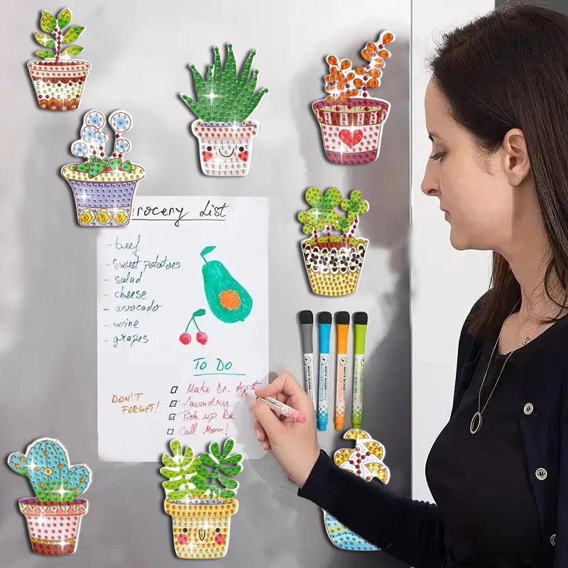 Diamond Painting Magneten – Kleurrijke Vetplanten Set van 8