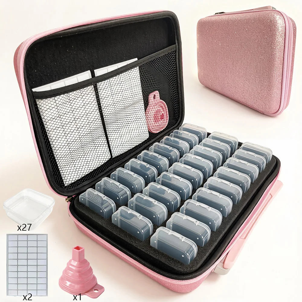 Diamond Painting Opbergkoffer met 54 Opbergpotjes Roze Organizer
