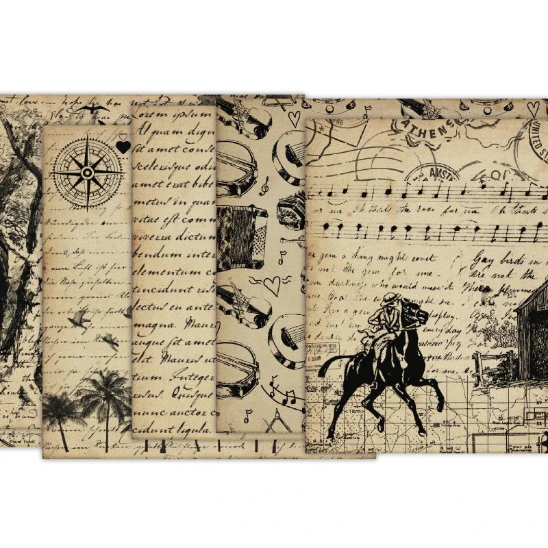 Vintage Scrapbook Papierblok – 12 vellen enkelzijdig bedrukt